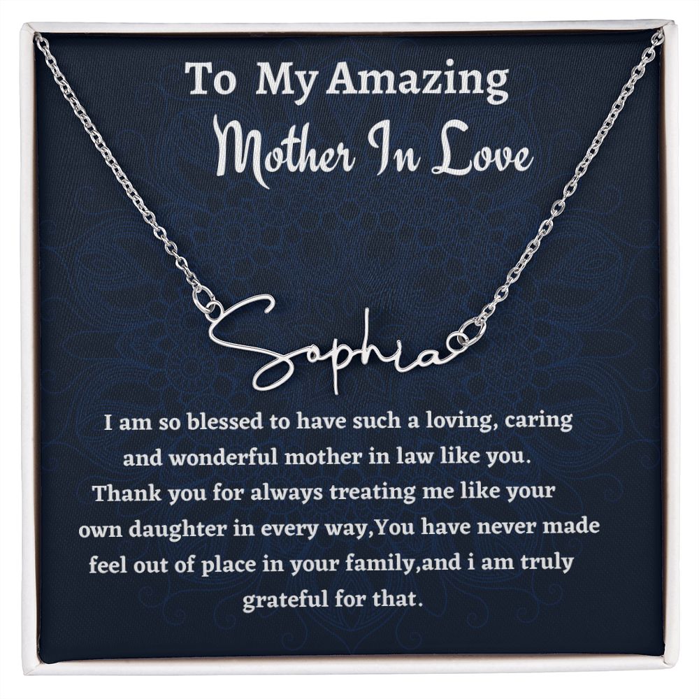 To My Amazing Mother In Love Signature Style Necklace, Birthday Gift For An Amazing Mother In Love, Mothers Day Gift, Gift From Daughter In Law.