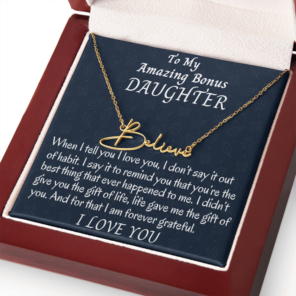 To My Amazing Bonus Daughter Signature Style Name Necklace, Birthday Gift For Amazing Bonus Daughter, Graduation Jewelry Gift, From Bonus Mom, Unique Jewelry.