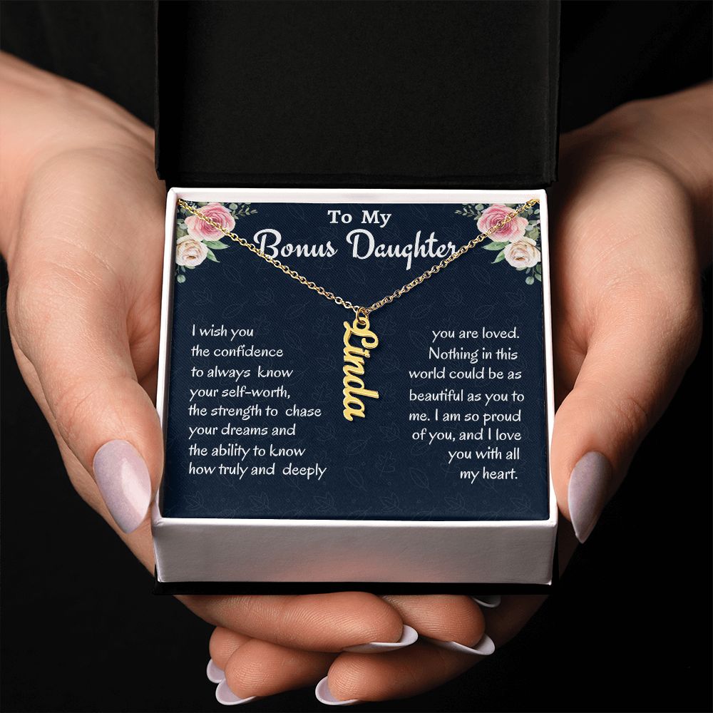 To My Bonus Daughter Signature Style Necklace, Birthday Gift, Custom Name Jewelry, From Bonus Mom.