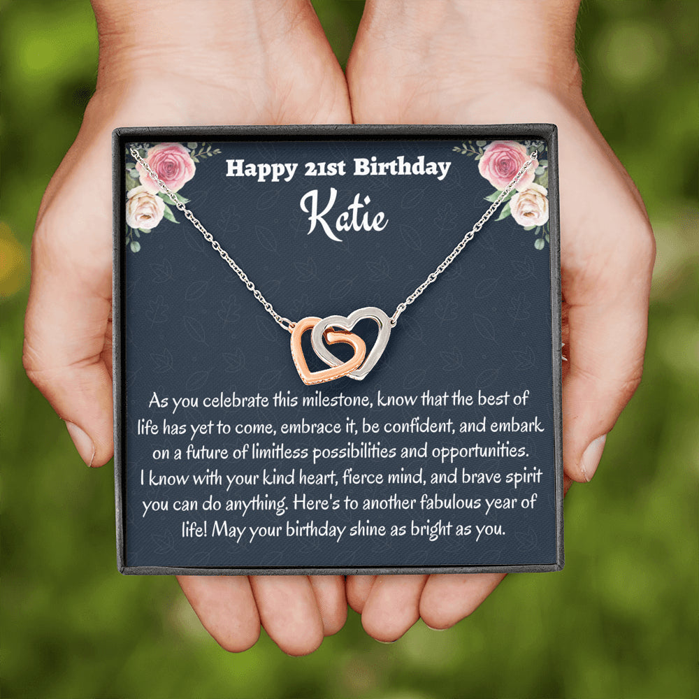 Personalized 21st Birthday Gift, Two Hearts Necklace, Birthday Present for 21 Year Old, Birthday Gift For Her, Birthday Gift for Friend or Daughter.