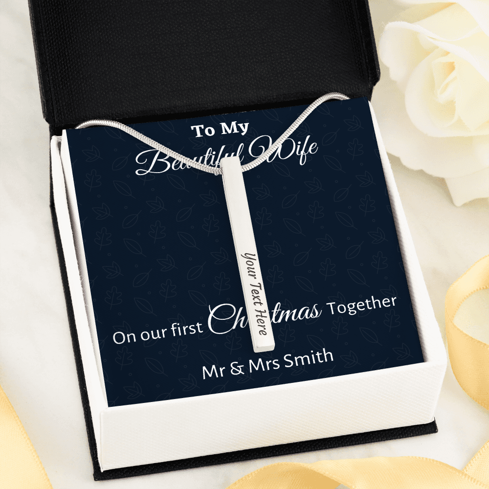 To My Wife Engraved Necklace Gift, Personalized Wife Gift On Our First Christmas Together Gift From Husband, Name Necklace Gift For Her