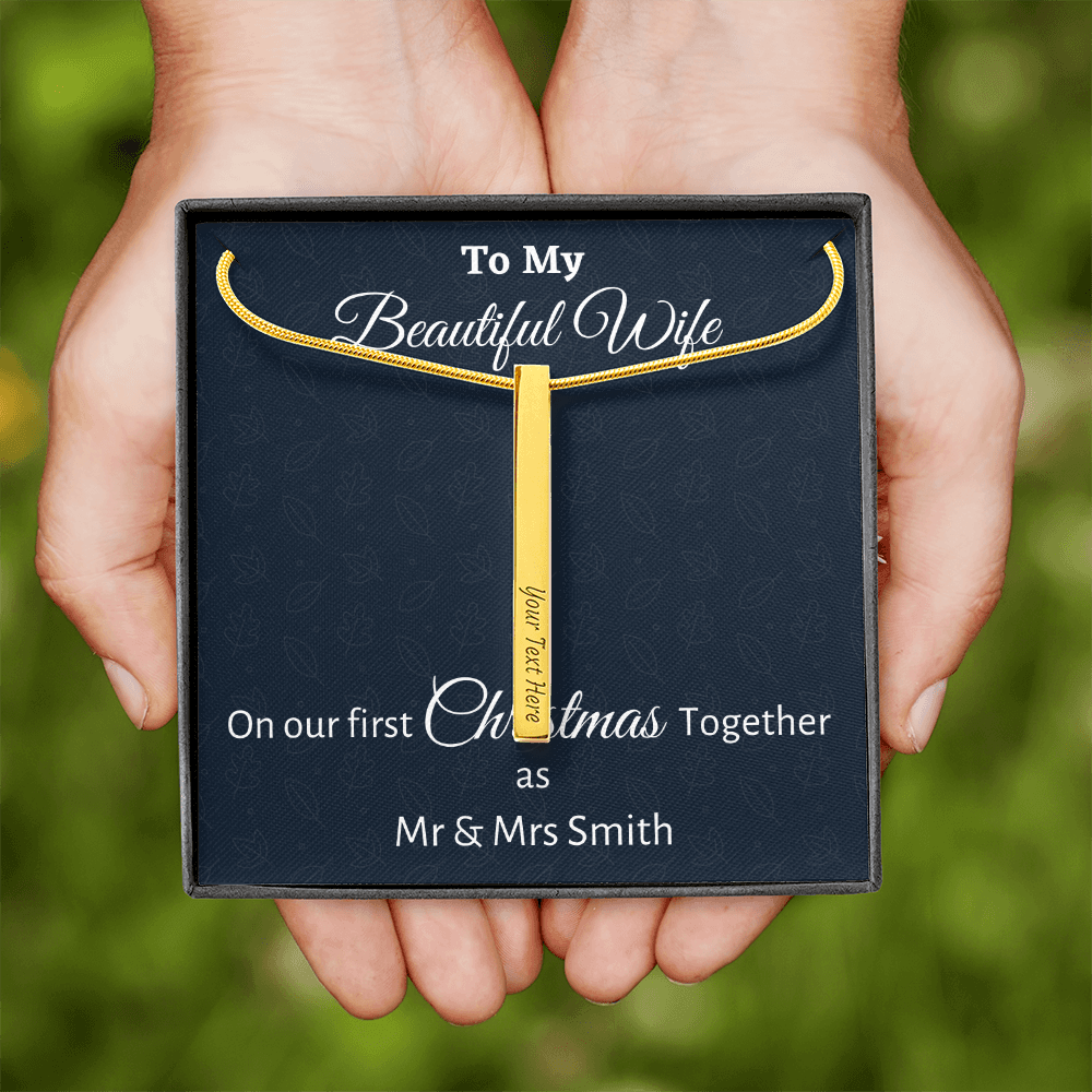 To My Wife Engraved Necklace Gift, Personalized Wife Gift On Our First Christmas Together Gift From Husband, Name Necklace Gift For Her