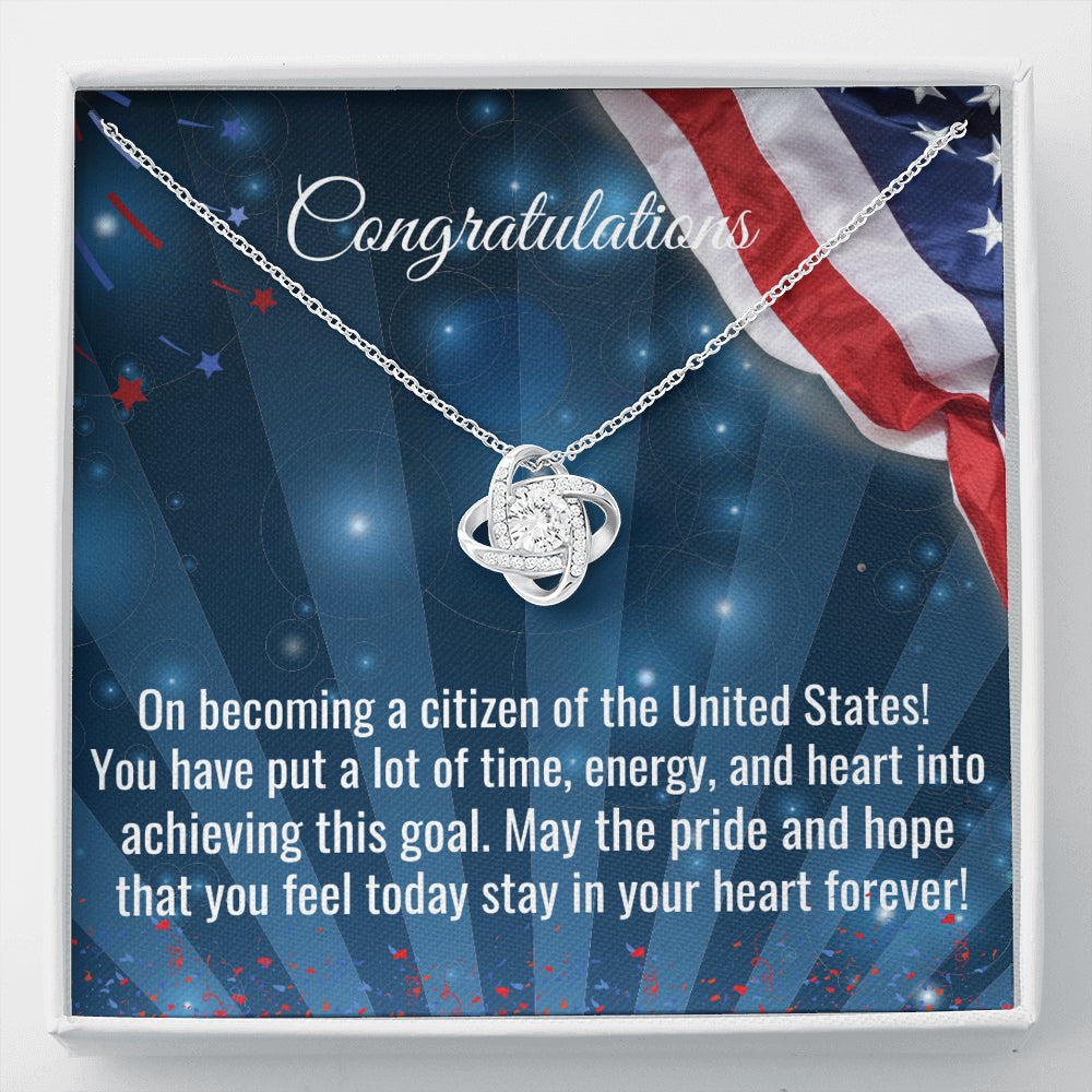 New US Citizen Gift, Love Knot Necklace, American Naturalization