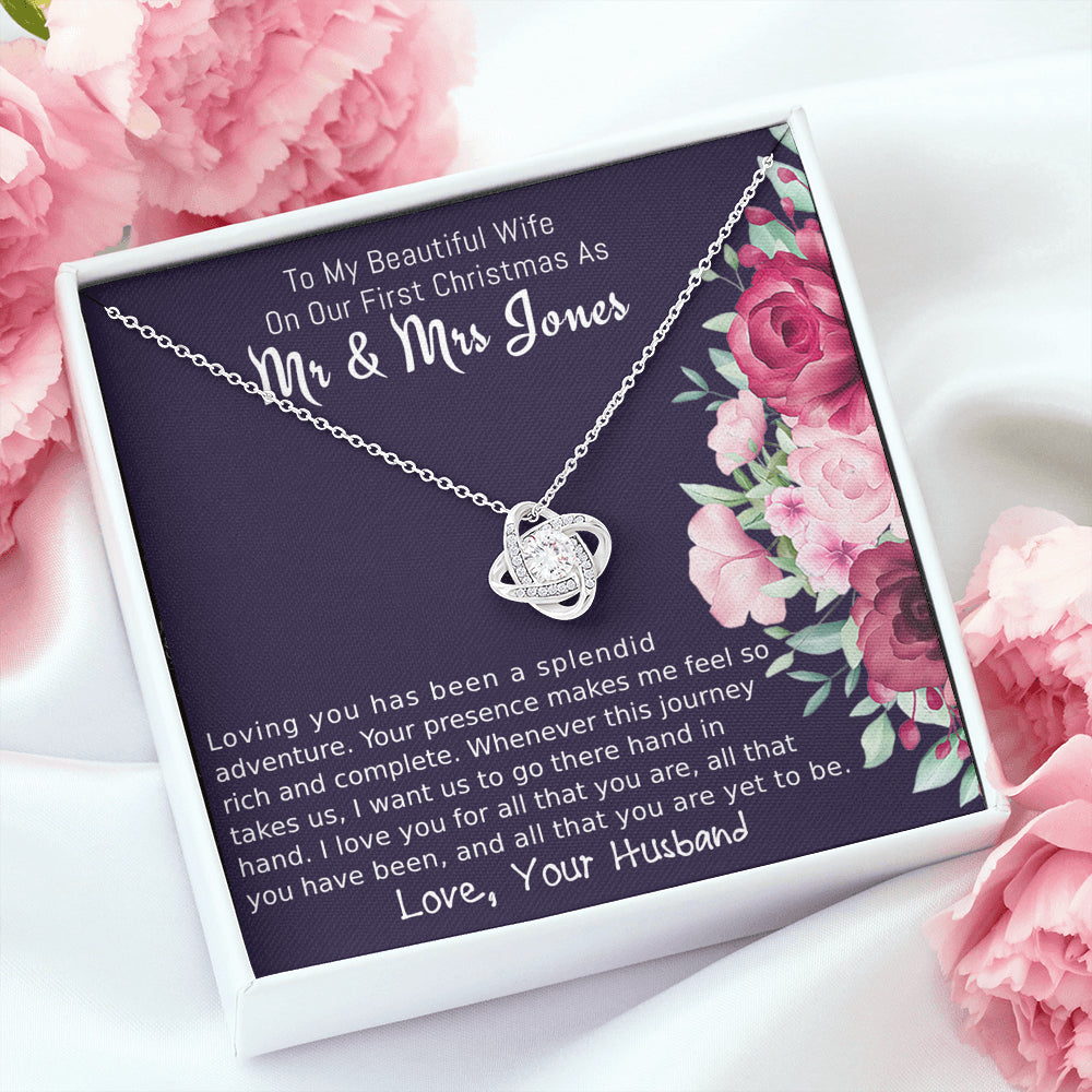 Personalized To My Wife Love Knot Necklace Gift, On Our First Christmas Gift for Wife, Jewelry Gift For Wife From Husband, To My Soulmate Gift