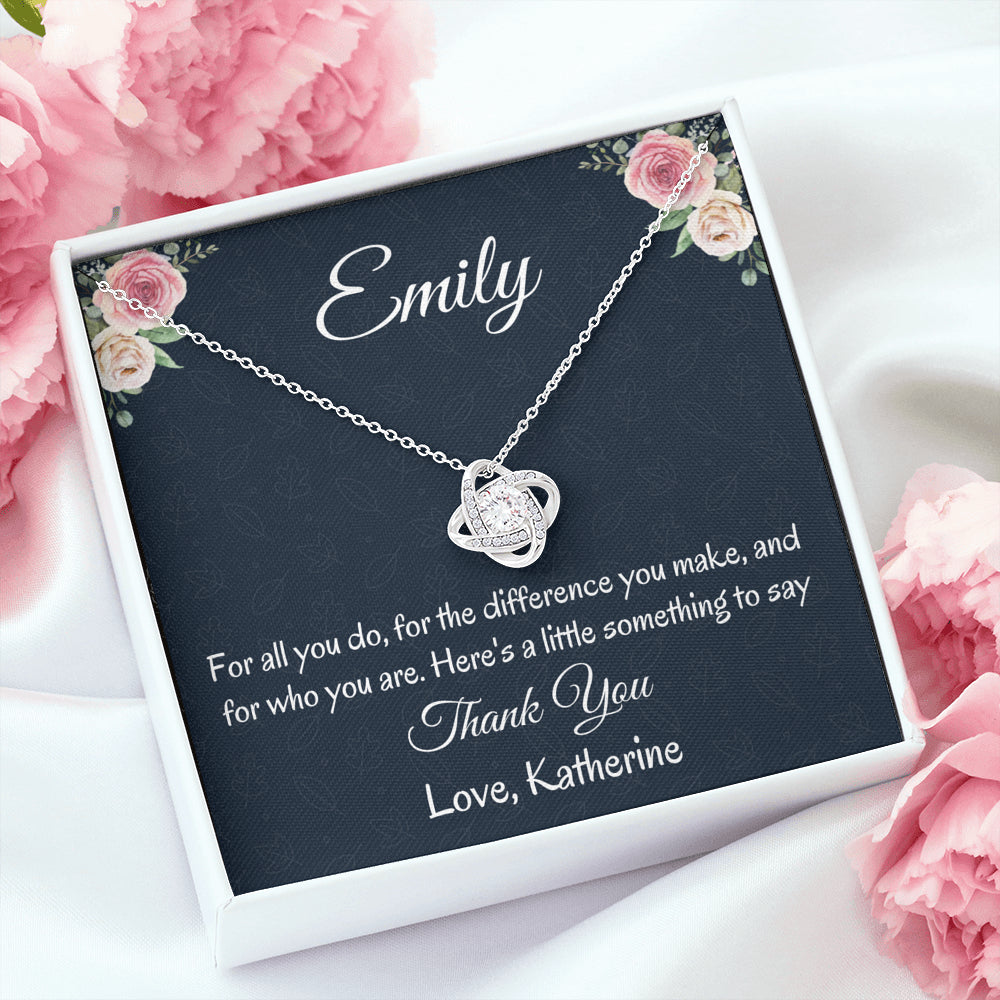 Thank You Personalized Gift, Love Knot Necklace, Mindfulness Gift For A Friend, Appreciation Jewelry Gift For Women, Thank You Gift