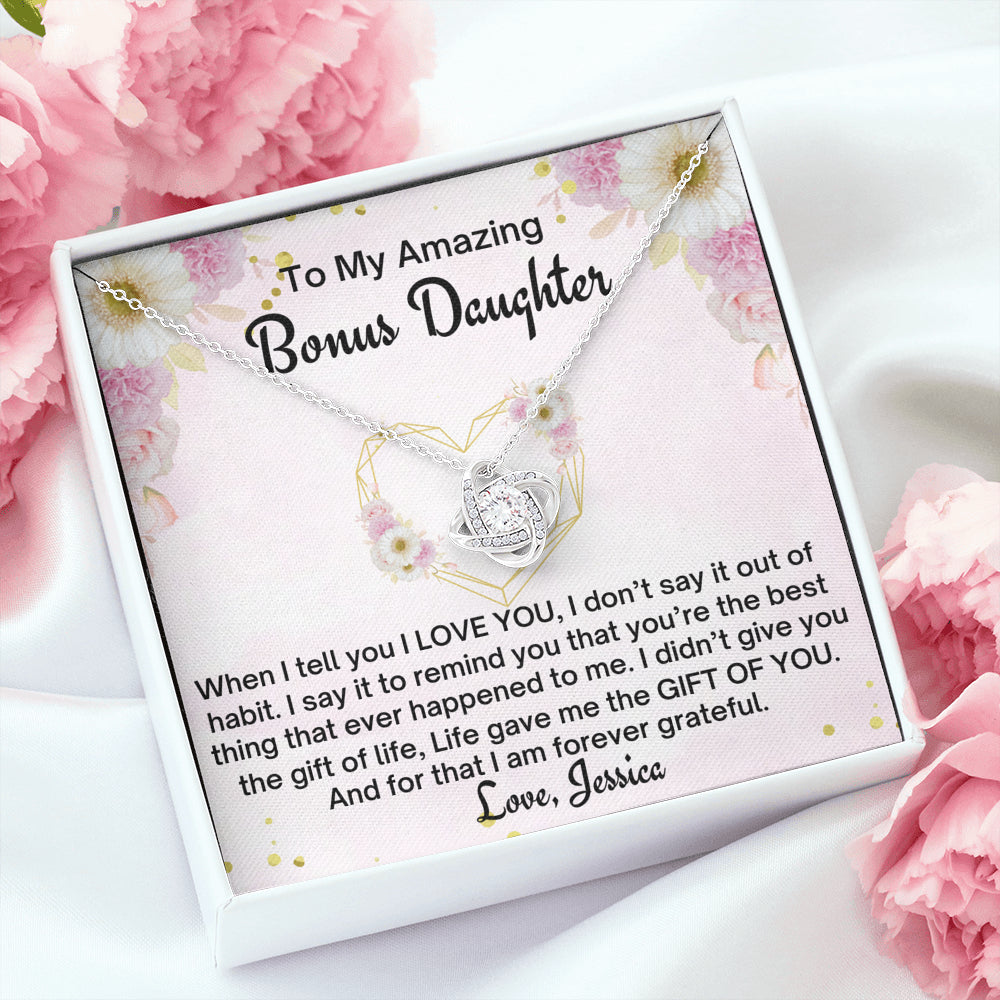 To My Bonus Daughter Personalized Gift, Stepdaughter Gift, Love Knot Necklace, Bonus Daughter Birthday Gift, Gift for Bonus Daughter, Daughter in Law