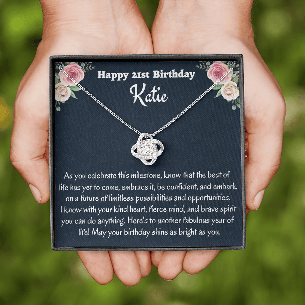 Personalized 21st Birthday Gift, Love Knot Necklace, Birthday Present for 21 Year Old, Birthday Gift For Her, Birthday Gift for Friend or Daughter.