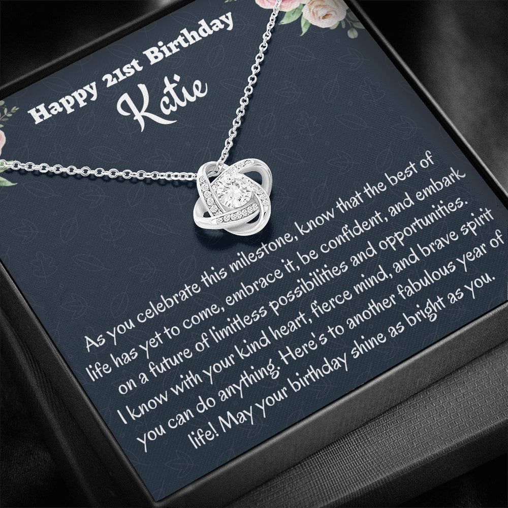 Personalized 21st Birthday Gift, Love Knot Necklace, Birthday Present for 21 Year Old, Birthday Gift For Her, Birthday Gift for Friend or Daughter.