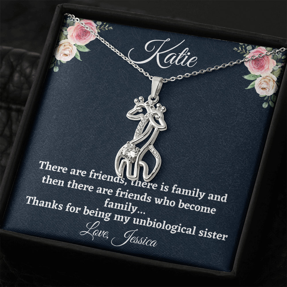 Gift for Best Friend, Personalized Giraffe Necklace, Unbiological Sister Gift, Gift For Your BFF, Sister Gift
