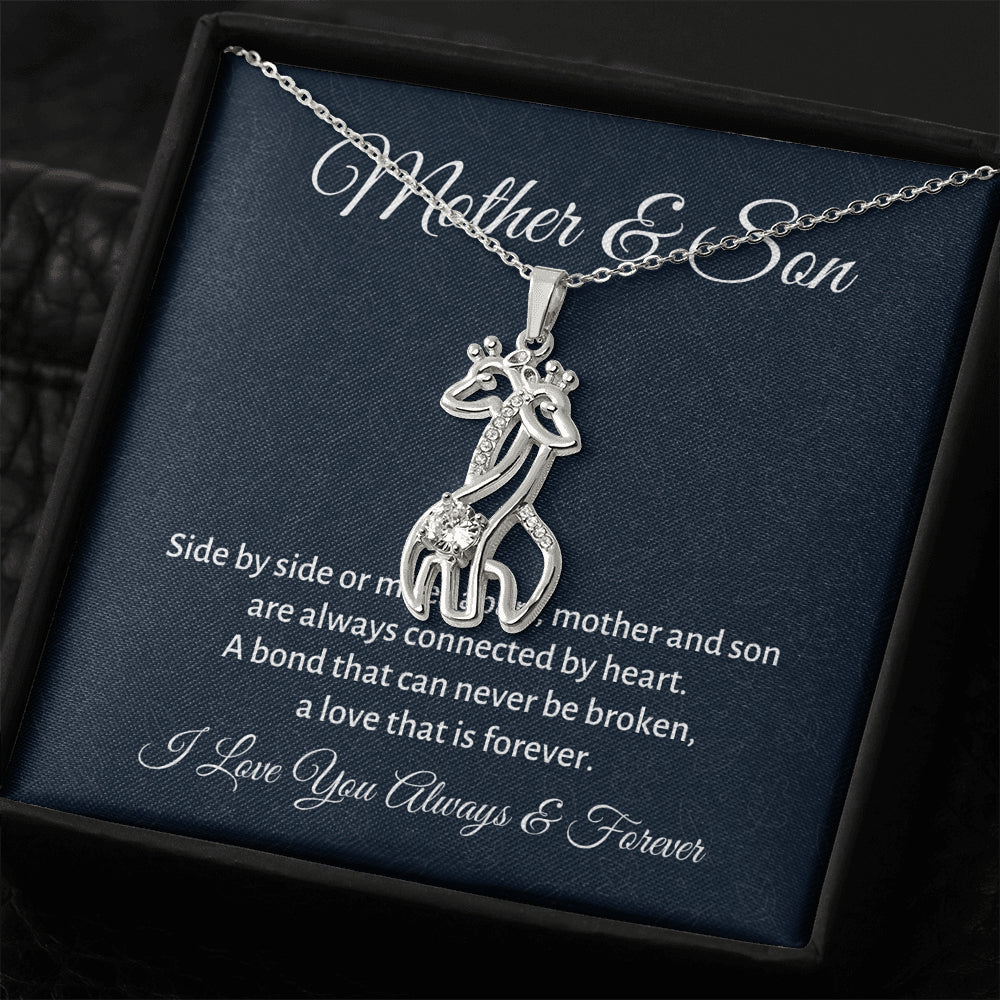 Mother & Son Giraffe Necklace Gift, Mom Birthday Gift or Christmas Present from Son, To Parents Appreciation Gift
