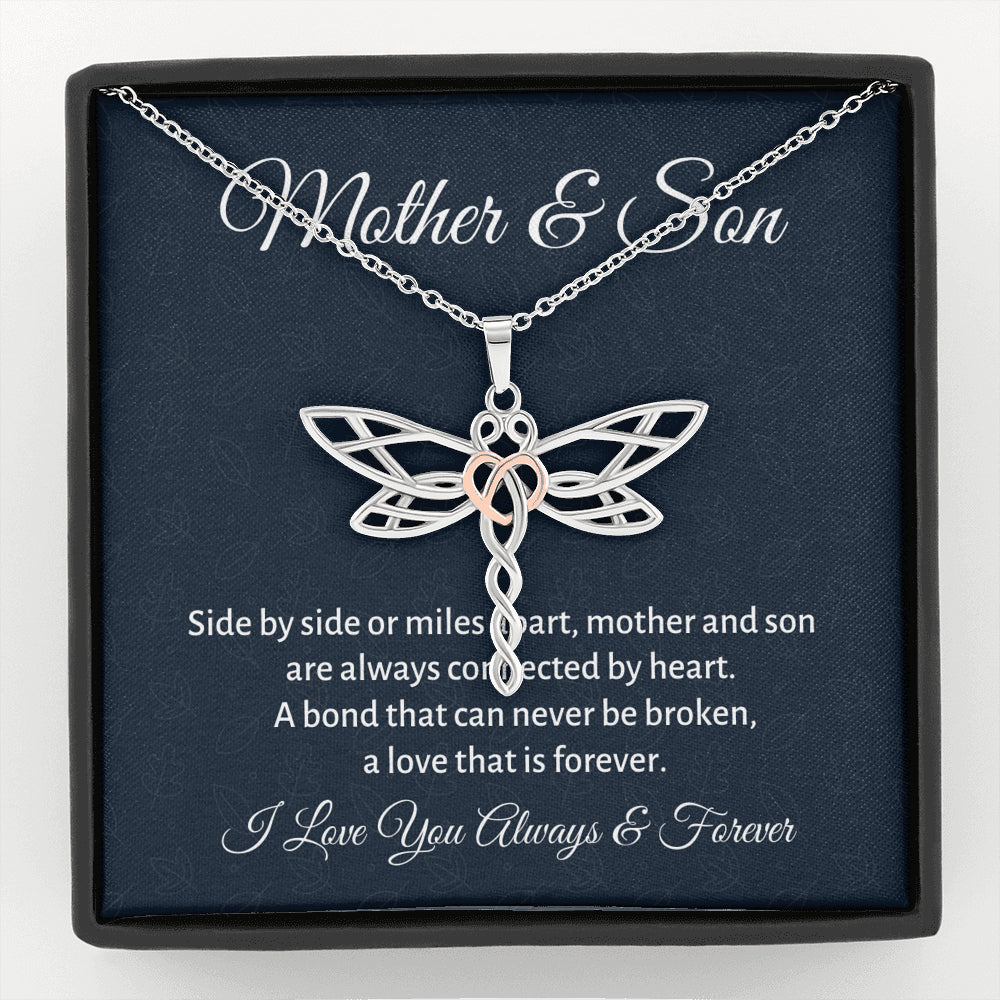 Mother & Son Dragonfly Necklace Gift, Mom Birthday Gift or Christmas Present from Son, To Parents Appreciation Gift