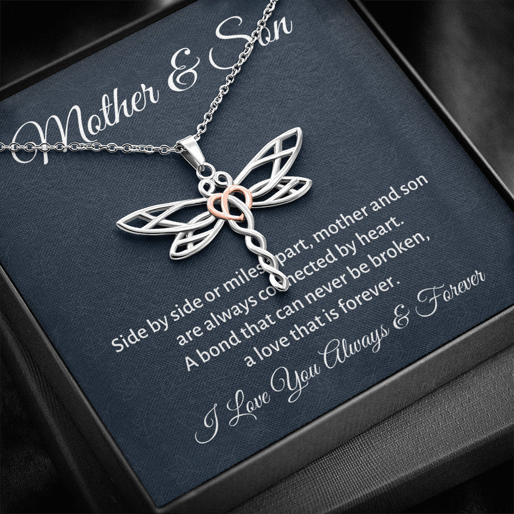 Mother & Son Dragonfly Necklace Gift, Mom Birthday Gift or Christmas Present from Son, To Parents Appreciation Gift