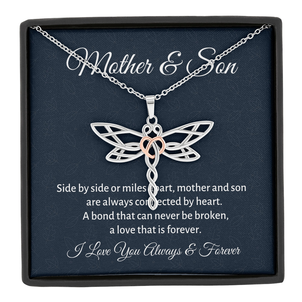 Mother & Son Dragonfly Necklace Gift, Mom Birthday Gift or Christmas Present from Son, To Parents Appreciation Gift