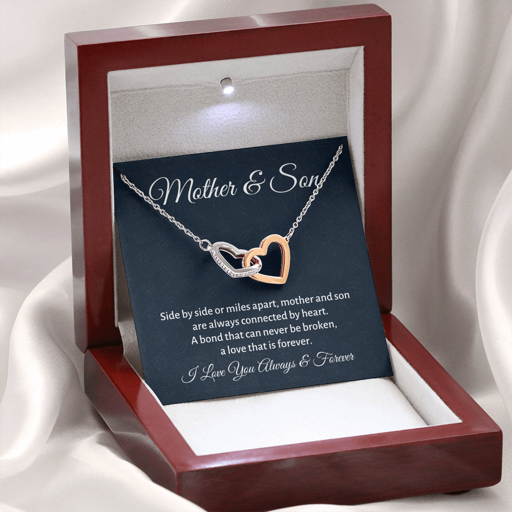 Mother & Son Two Hearts Necklace Gift, Mom Birthday Gift or Christmas Present from Son, To Parents Appreciation Gift