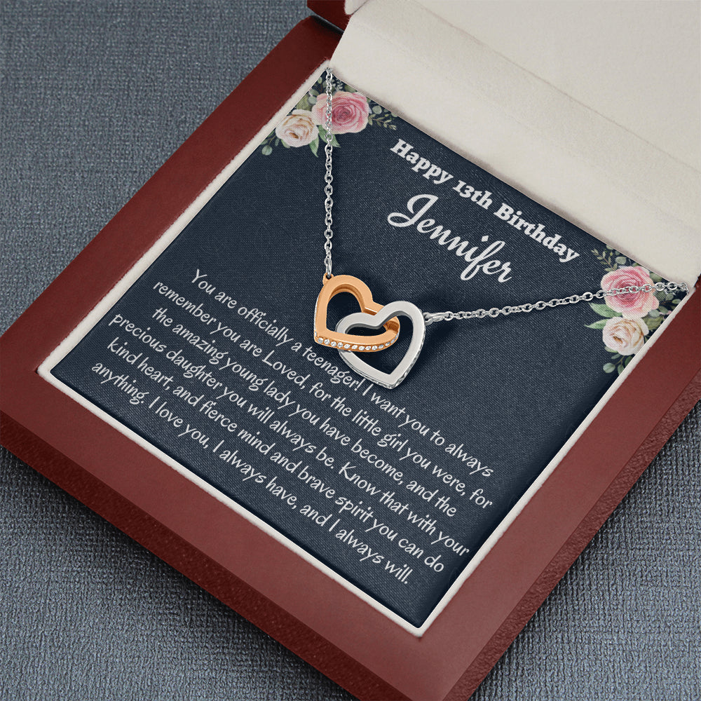 Birthday Gift for 13 Year Old Girl, Personalized Thirteenth Birthday Gift, Two Hearts Necklace, Birthday Present for 13 Year Old, Teen Birthday Gift, Officially A Teenager Gift.