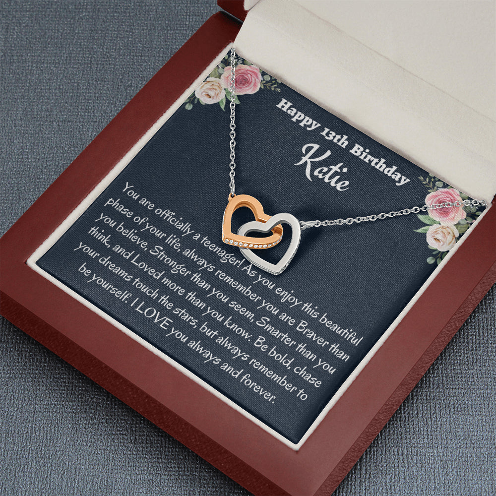 Personalized Thirteenth Birthday Gift, Gift for 13 year old Girl, Two Heart Necklace, Birthday Present for 13 Year Old, Teen Birthday Gift, Officially A Teenager Gift.