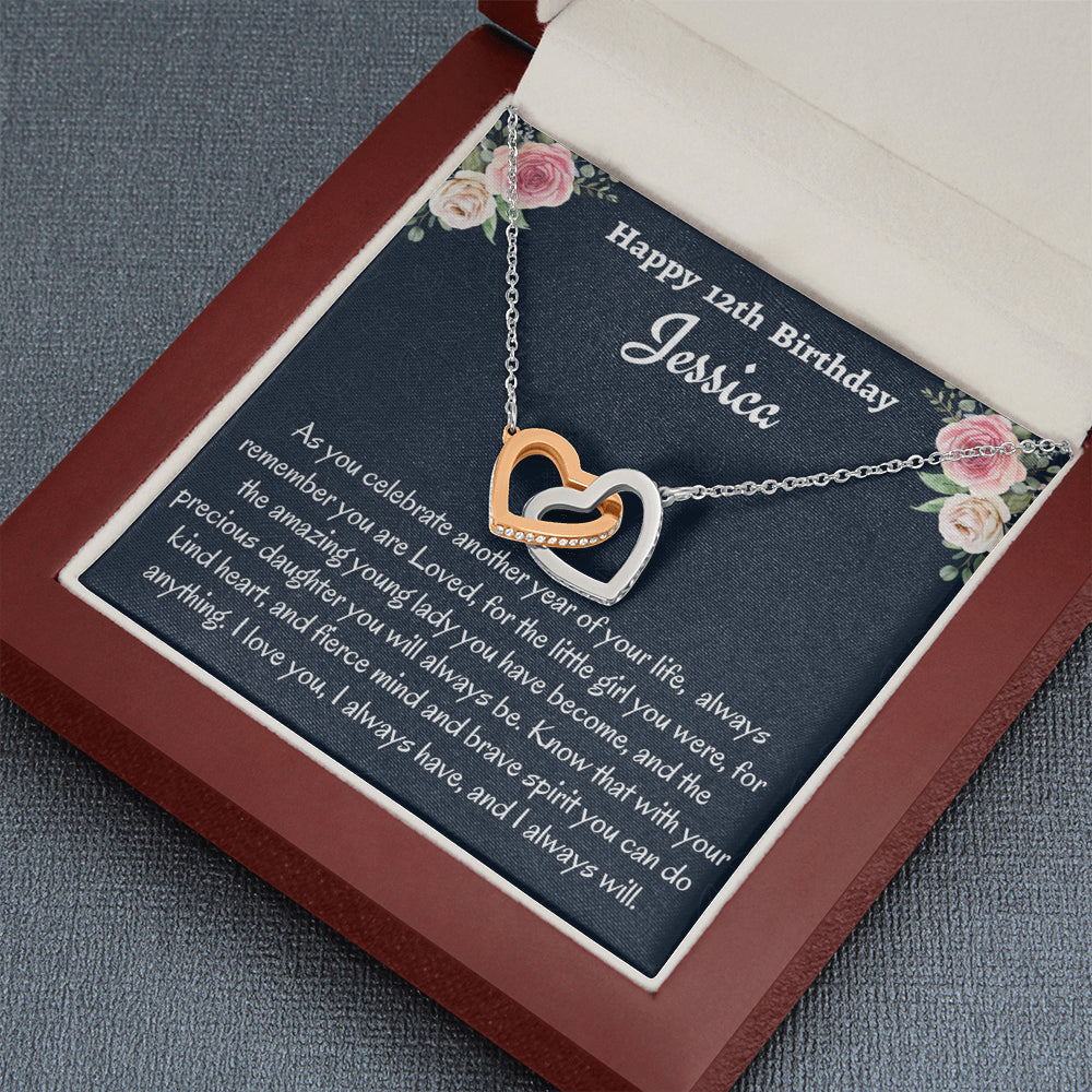 Birthday Gift for 12 Year Old Girl, Personalized Twelfth Birthday Gift, Two Hearts Necklace, Birthday Present for 12 Year Old, Birthday Gift For A Daughter