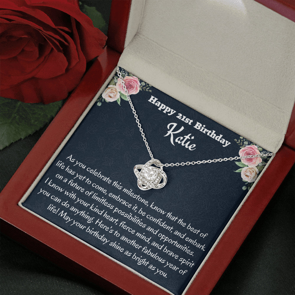 Personalized 21st Birthday Gift, Love Knot Necklace, Birthday Present for 21 Year Old, Birthday Gift For Her, Birthday Gift for Friend or Daughter.
