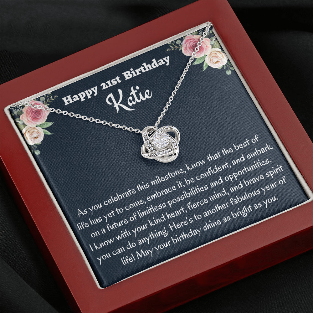 Personalized 21st Birthday Gift, Love Knot Necklace, Birthday Present for 21 Year Old, Birthday Gift For Her, Birthday Gift for Friend or Daughter.