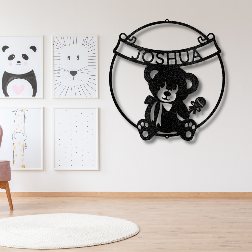 Personalized Teddy Bear Metal Sign, Kid’s room Décor, Baby Room Sign, Custom Kid’s Name Wall Art, Baby Shower Gift, Nursery Room Décor, Birthday Gift