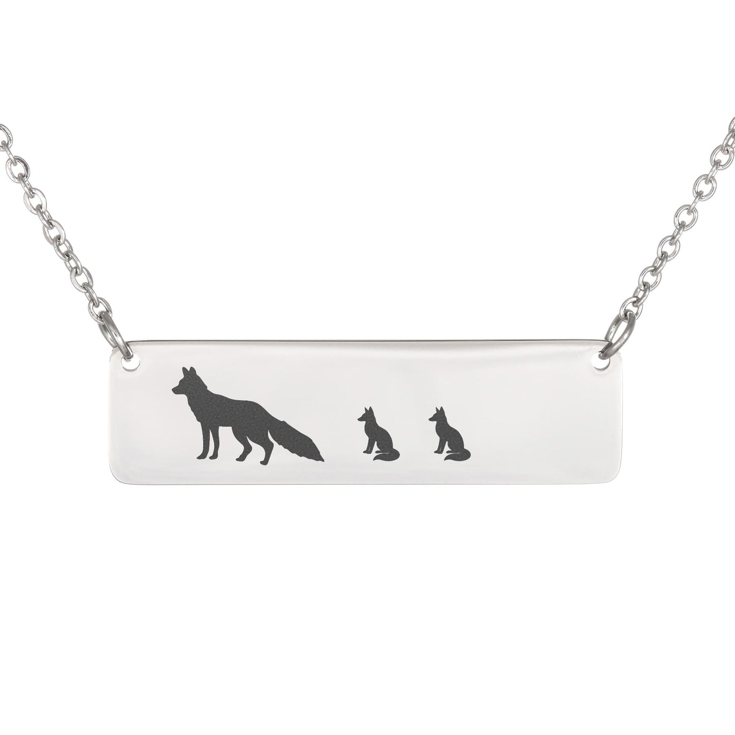 Mama Fox With Baby Cubs Necklace, Mama Fox Permanent Laser Engraved Necklace,  Fox Family Bar Jewelry.