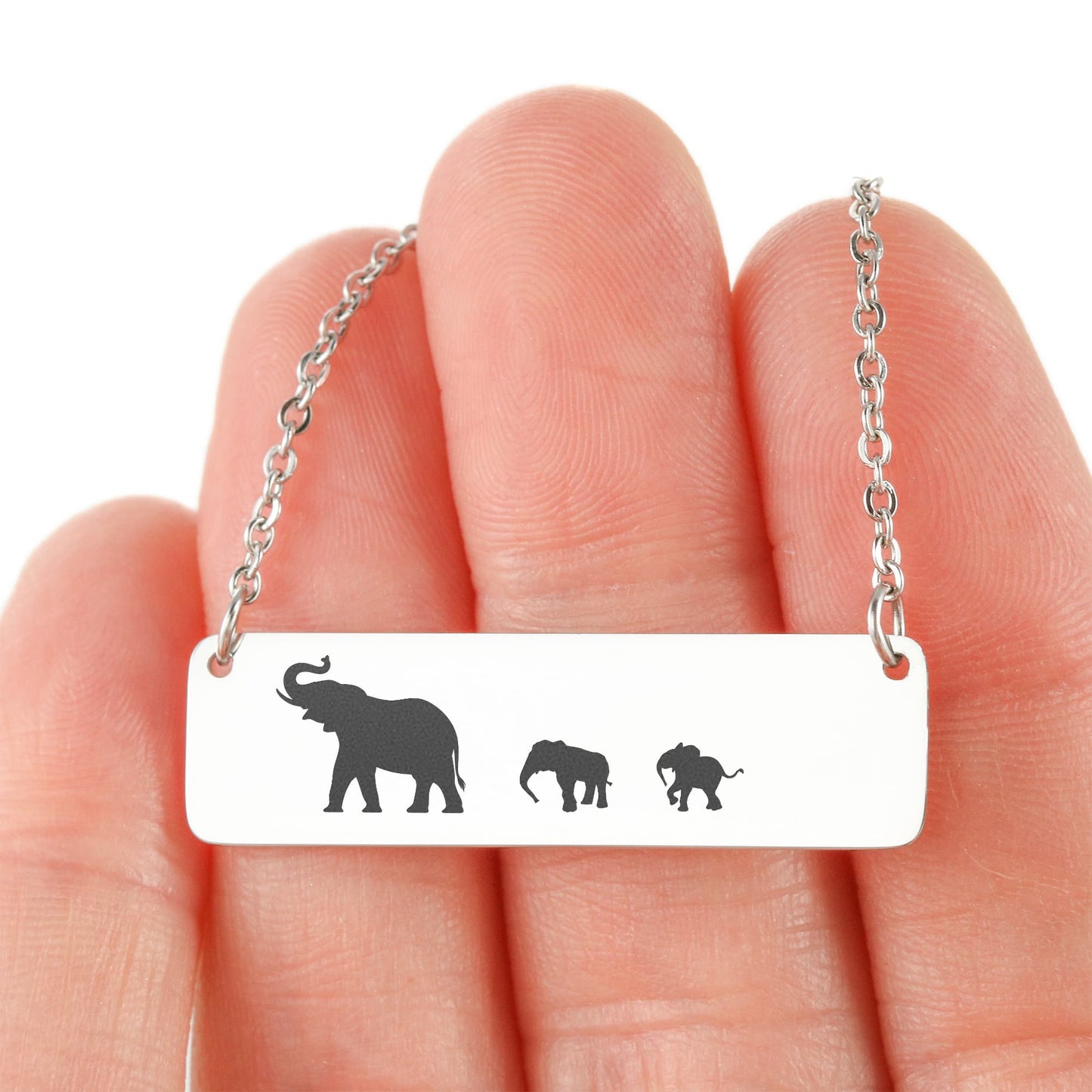 Mama Elephant With Calf Laser Engraved Necklace, Engraved Mother and Calf Jewelry, Birthday Gift For Mom.