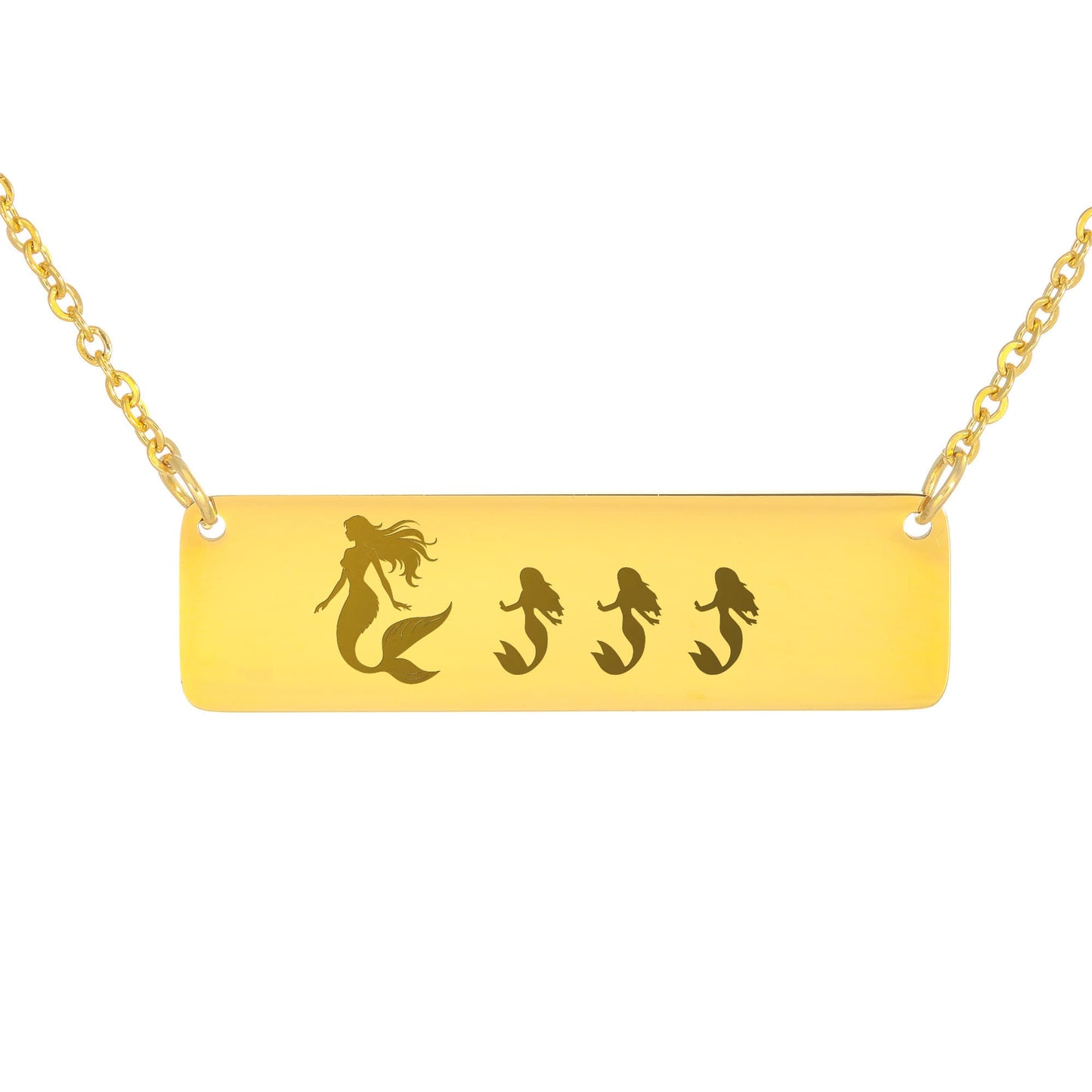 Mermaid Mama Necklace, Mermaid Family Jewelry, Birthday Gift for New Mom, Laser Engraved Mermaid Bar Necklace.