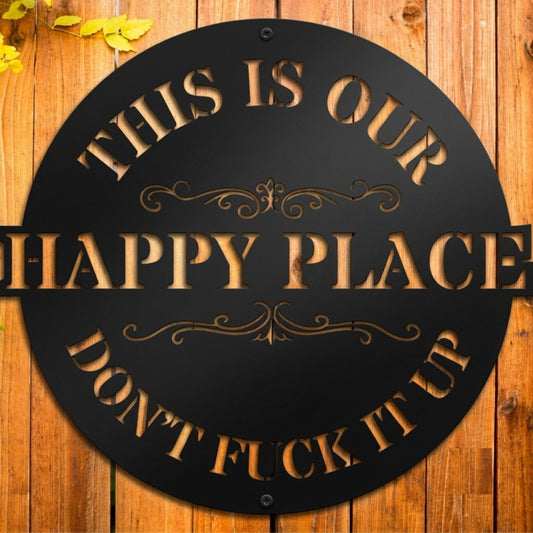 This Is My Happy Place Metal Sign, Scrollwork Steel Wall Decor, Porch & Garden Hanging Art, Rustic Home Sanctuary Decor Gift