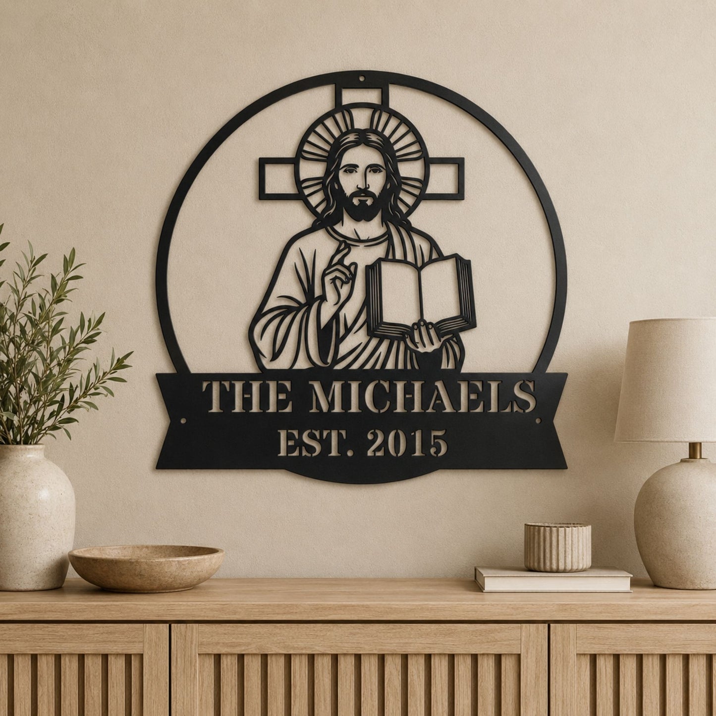 Personalized Faith Metal Wall Decor, Custom Name Jesus & Cross Sign, Christian Religious Gift for Home, Bible Scripture Wall Hanging