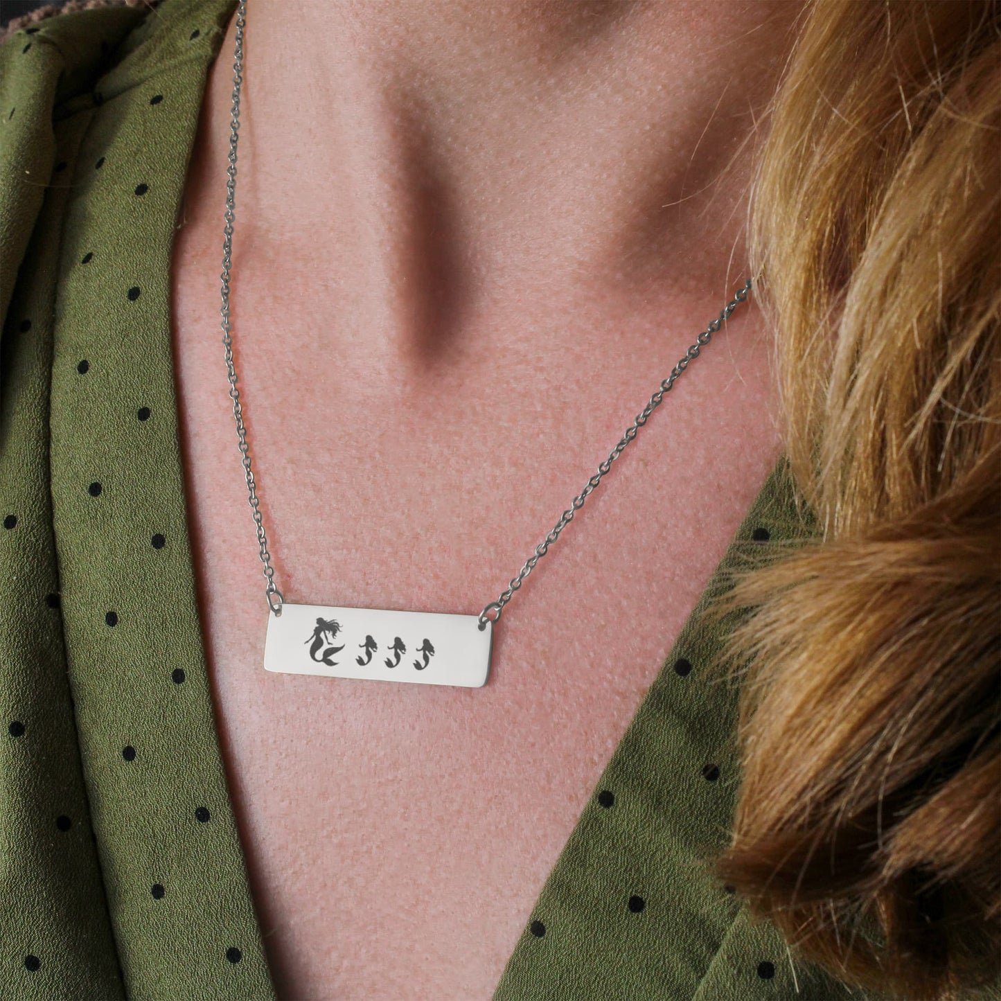 Mermaid Mama Necklace, Mermaid Family Jewelry, Birthday Gift for New Mom, Laser Engraved Mermaid Bar Necklace.
