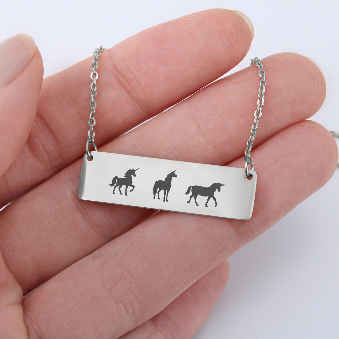 Mama Unicorn Laser Engraved Bar Necklace, Unicorn Family Necklace, Birthday Gift For Mom, New Mom Gift.