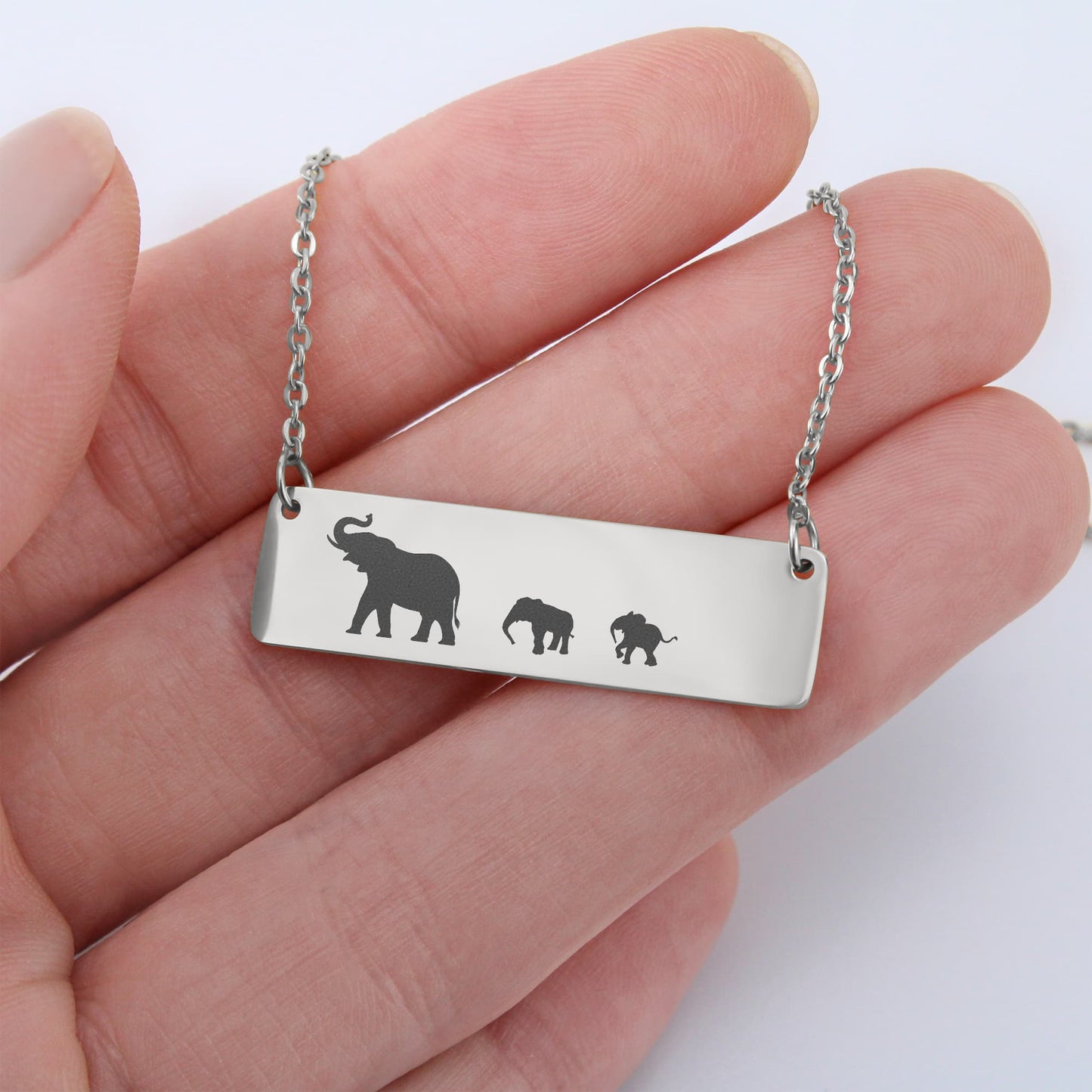Mama Elephant With Calf Laser Engraved Necklace, Engraved Mother and Calf Jewelry, Birthday Gift For Mom.