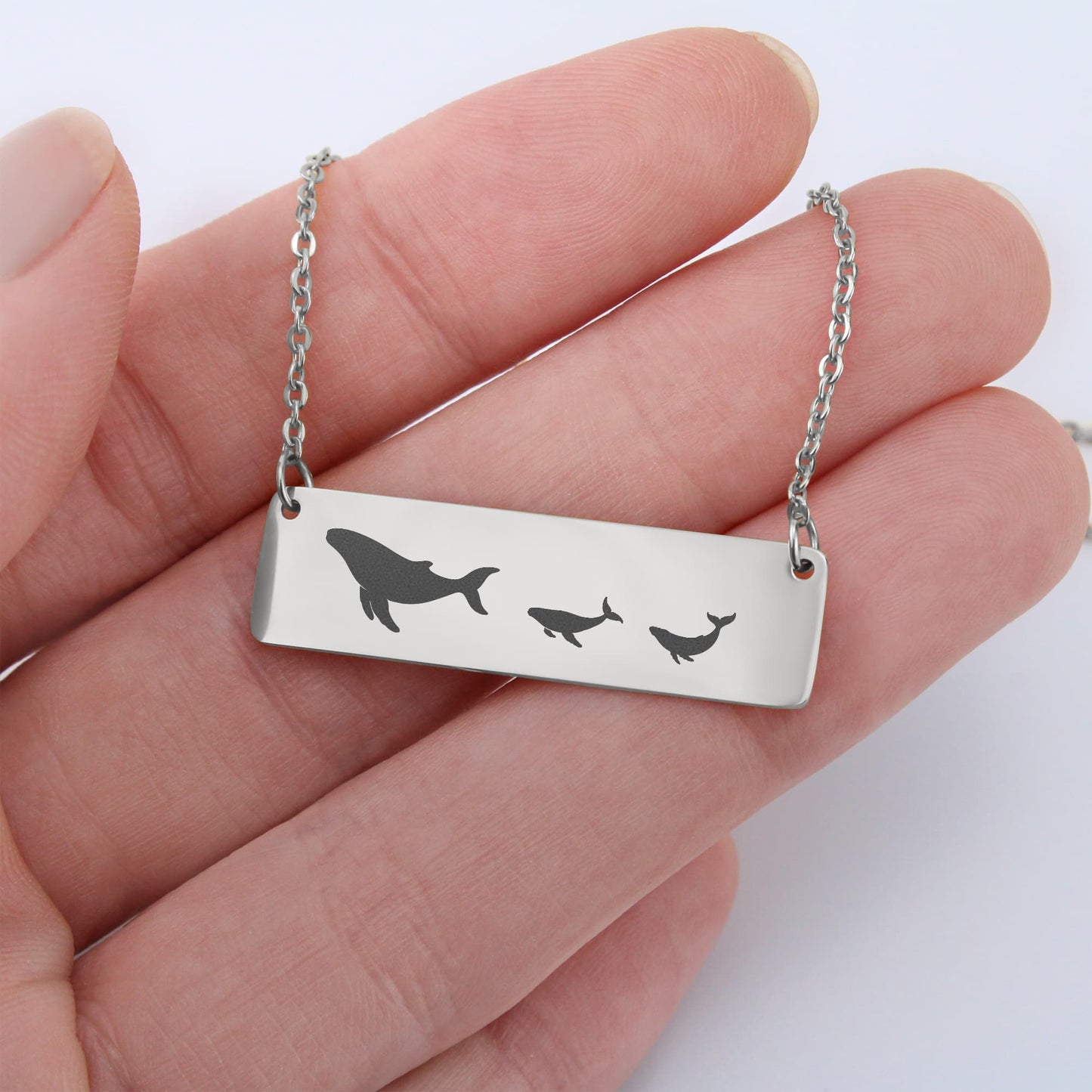 Whale  Mama Necklace, Mom Necklace Gift, Laser Engraved Horizontal Bar Necklace,  Birthday Gift For Her.