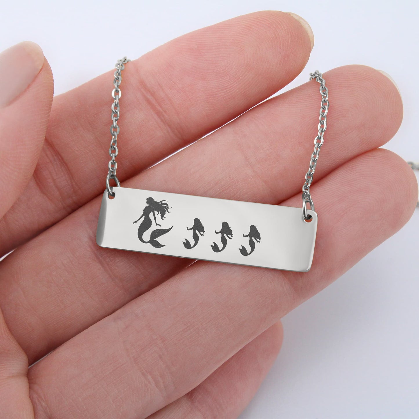 Mermaid Mama Necklace, Mermaid Family Jewelry, Birthday Gift for New Mom, Laser Engraved Mermaid Bar Necklace.
