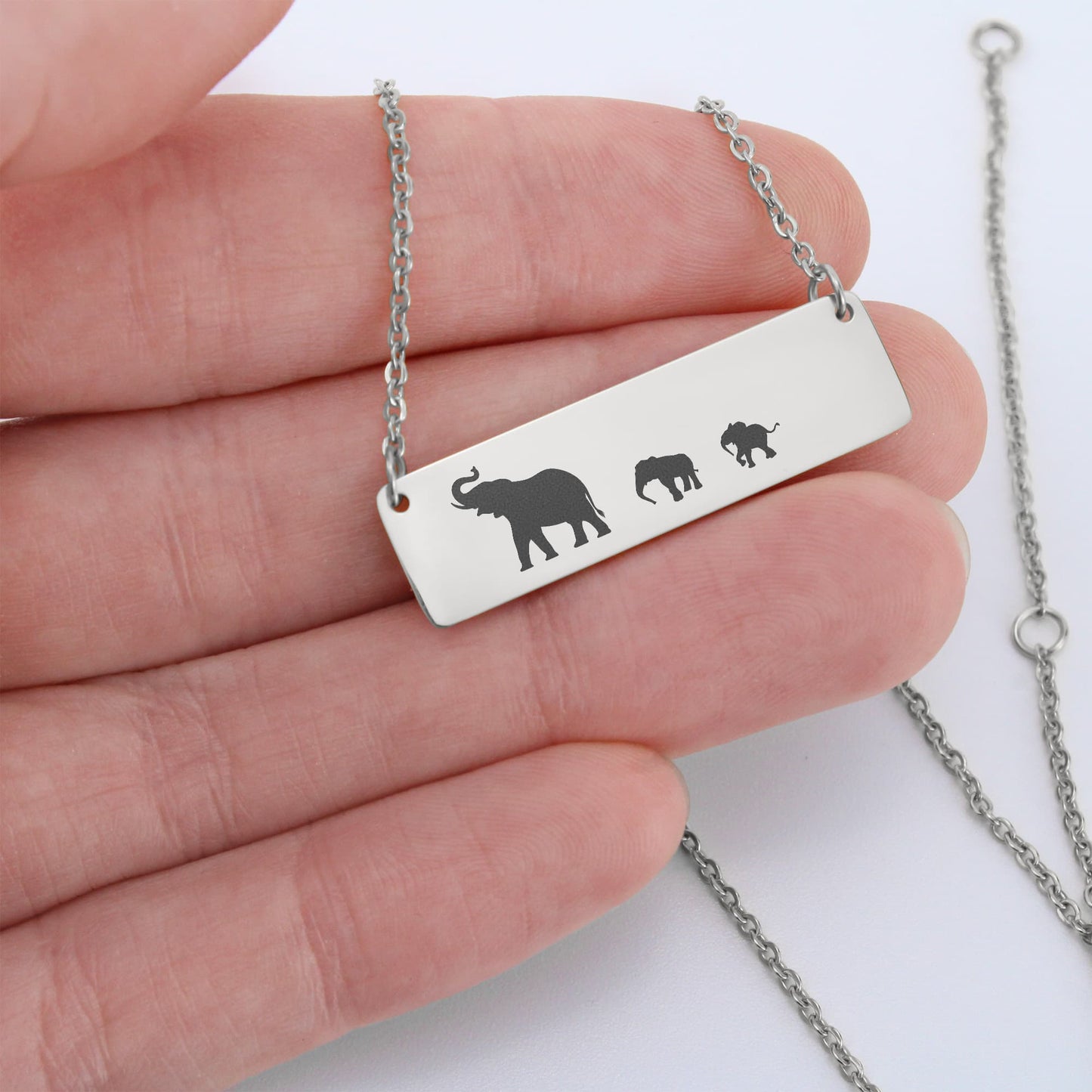 Mama Elephant With Calf Laser Engraved Necklace, Engraved Mother and Calf Jewelry, Birthday Gift For Mom.
