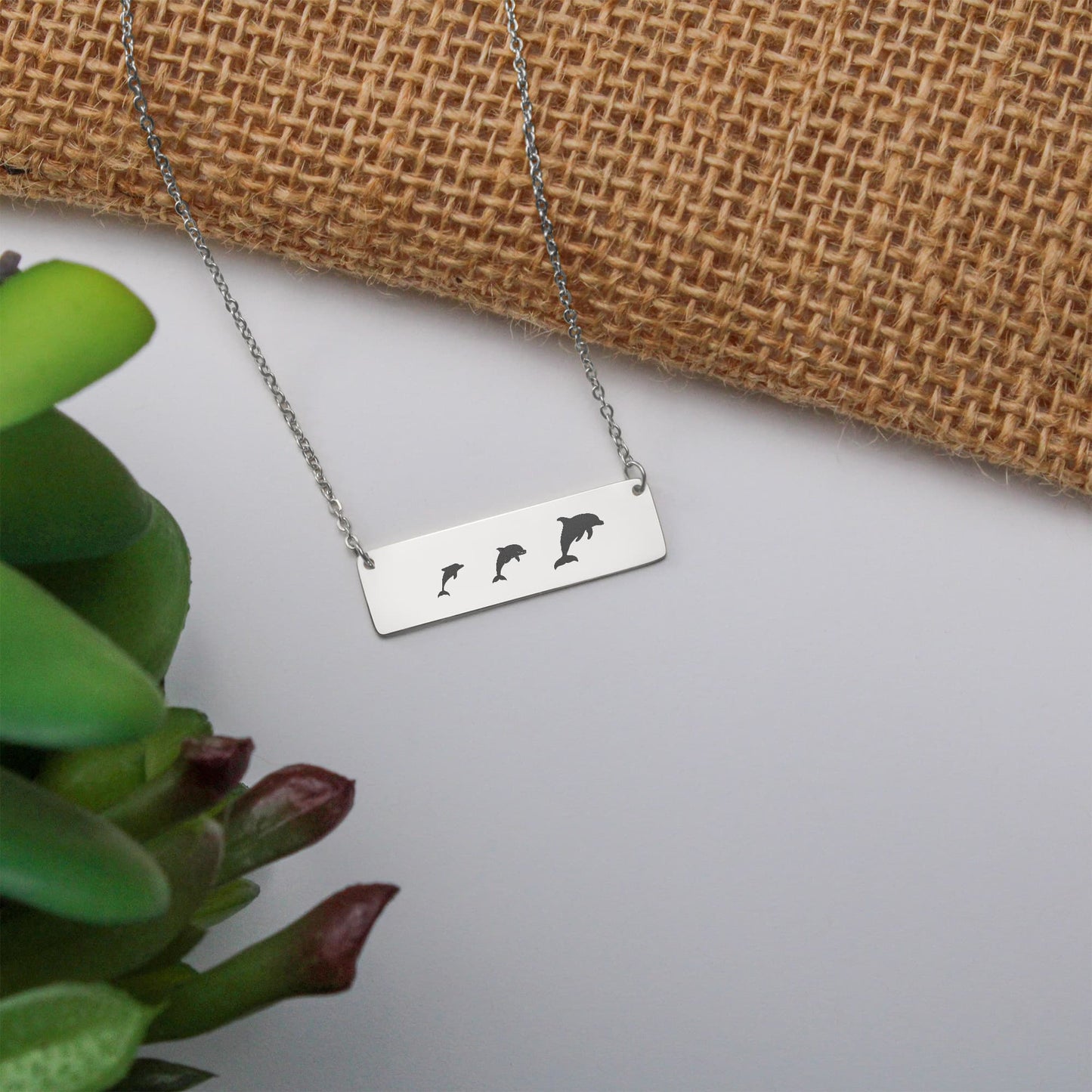 Dolphin Mama Jewelry Gift, Mom Birthday Gift, Permanent Laser Engraved Bar Necklace, Sea Mom Gift