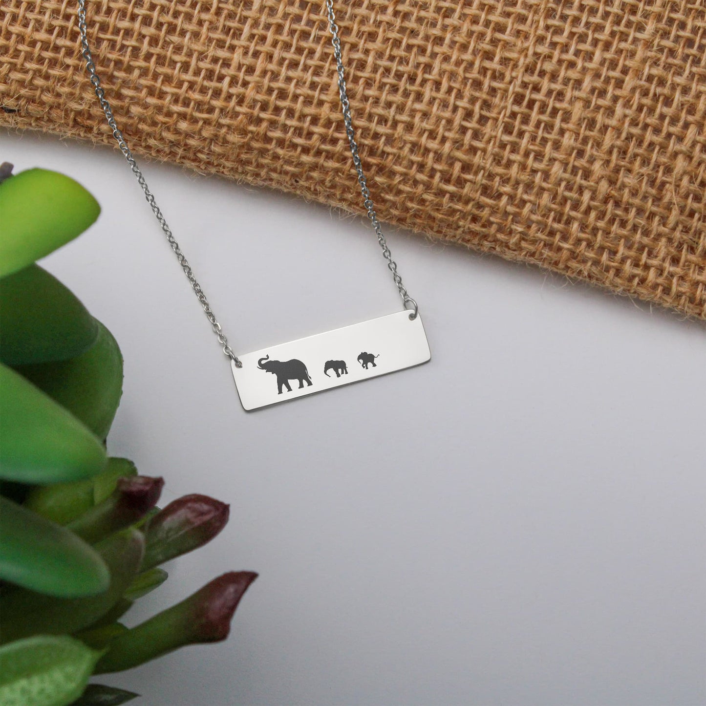 Mama Elephant With Calf Laser Engraved Necklace, Engraved Mother and Calf Jewelry, Birthday Gift For Mom.