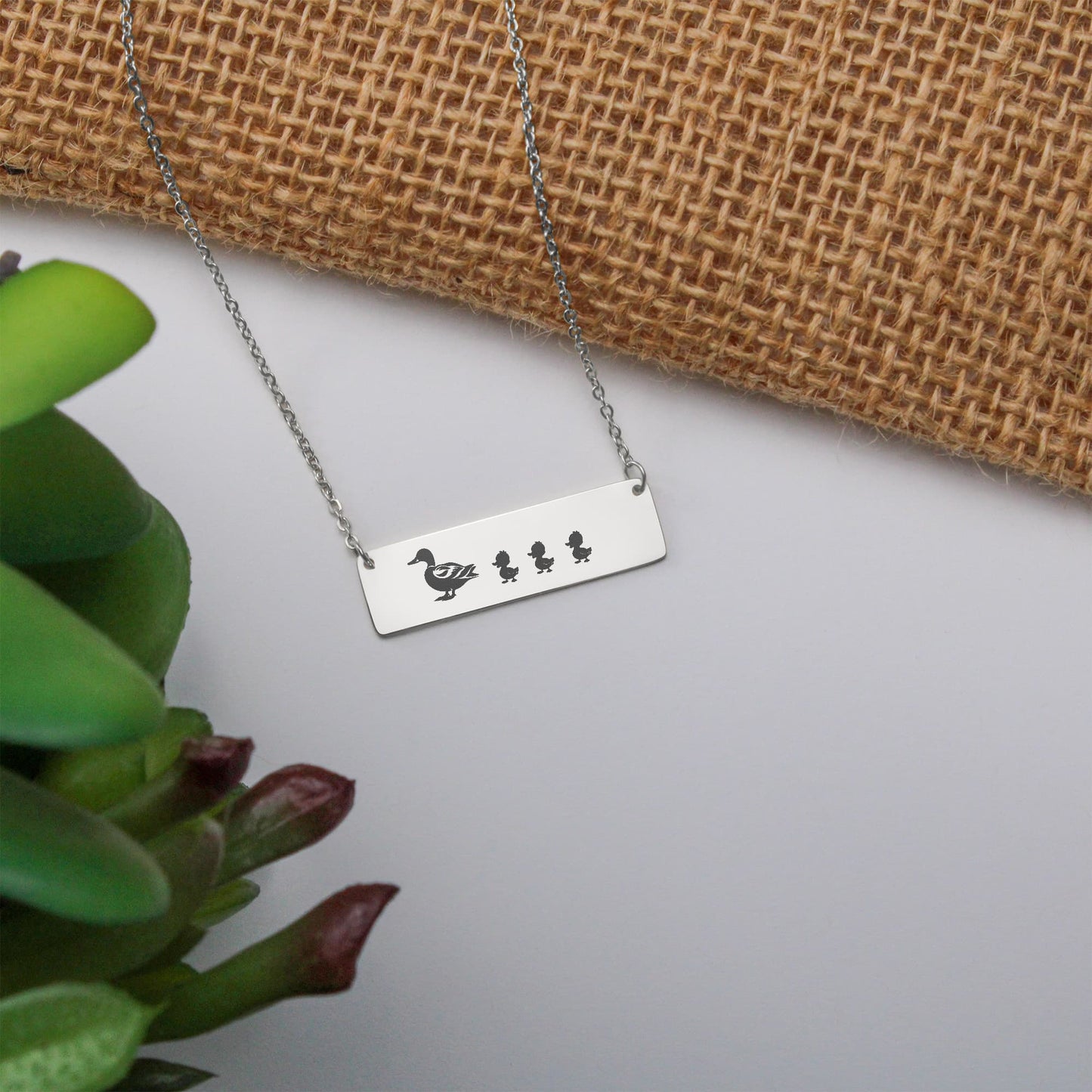 Mama Duck Custom Jewelry, Horizontal Bar Necklace With Baby Ducklings, Birthdays Gift For Mom, Mothers Day Gift.
