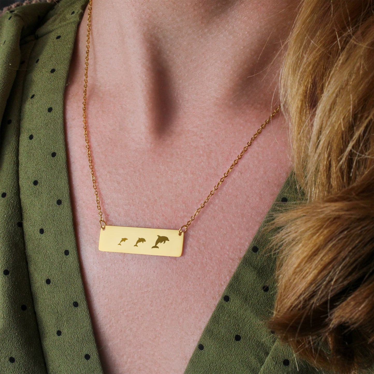 Dolphin Mama Jewelry Gift, Mom Birthday Gift, Permanent Laser Engraved Bar Necklace, Sea Mom Gift