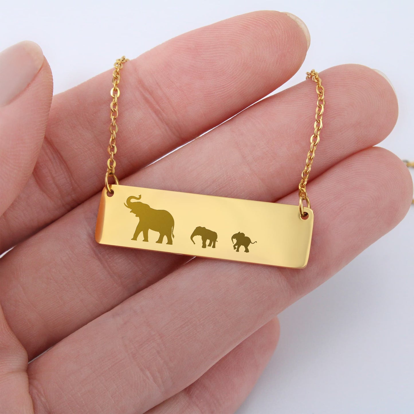 Mama Elephant With Calf Laser Engraved Necklace, Engraved Mother and Calf Jewelry, Birthday Gift For Mom.