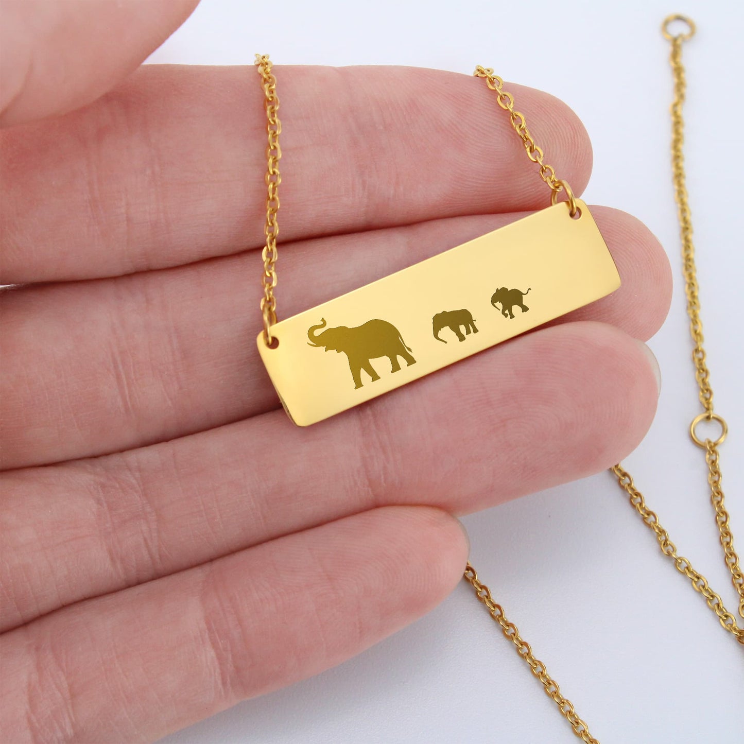 Mama Elephant With Calf Laser Engraved Necklace, Engraved Mother and Calf Jewelry, Birthday Gift For Mom.