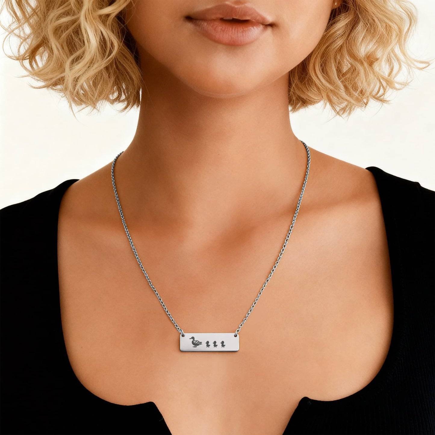 Mama Duck Custom Jewelry, Horizontal Bar Necklace With Baby Ducklings, Birthdays Gift For Mom, Mothers Day Gift.