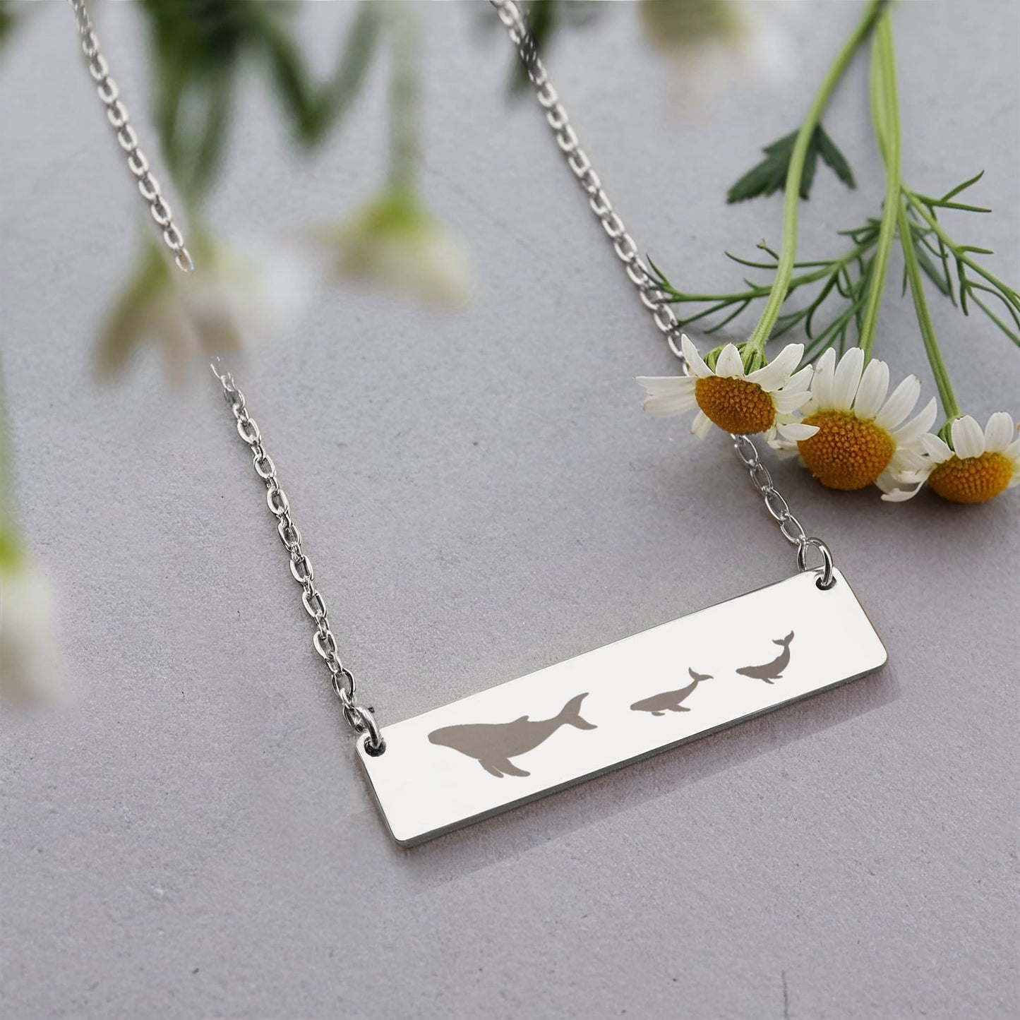 Whale  Mama Necklace, Mom Necklace Gift, Laser Engraved Horizontal Bar Necklace,  Birthday Gift For Her.