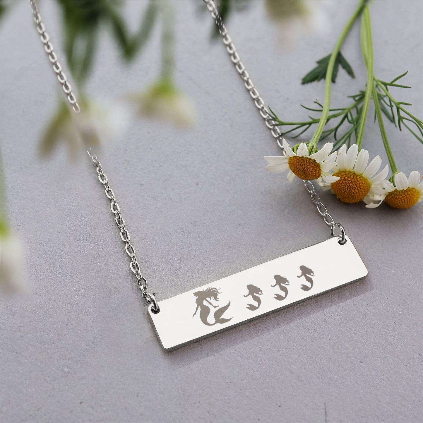 Mermaid Mama Necklace, Mermaid Family Jewelry, Birthday Gift for New Mom, Laser Engraved Mermaid Bar Necklace.