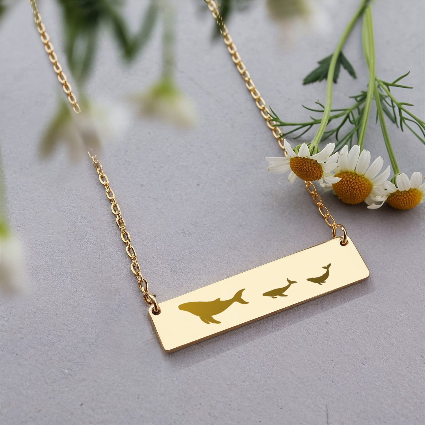 Whale  Mama Necklace, Mom Necklace Gift, Laser Engraved Horizontal Bar Necklace,  Birthday Gift For Her.
