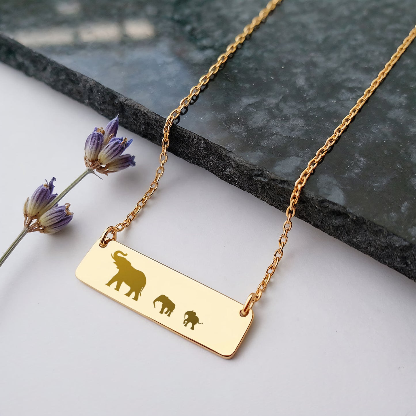 Mama Elephant With Calf Laser Engraved Necklace, Engraved Mother and Calf Jewelry, Birthday Gift For Mom.