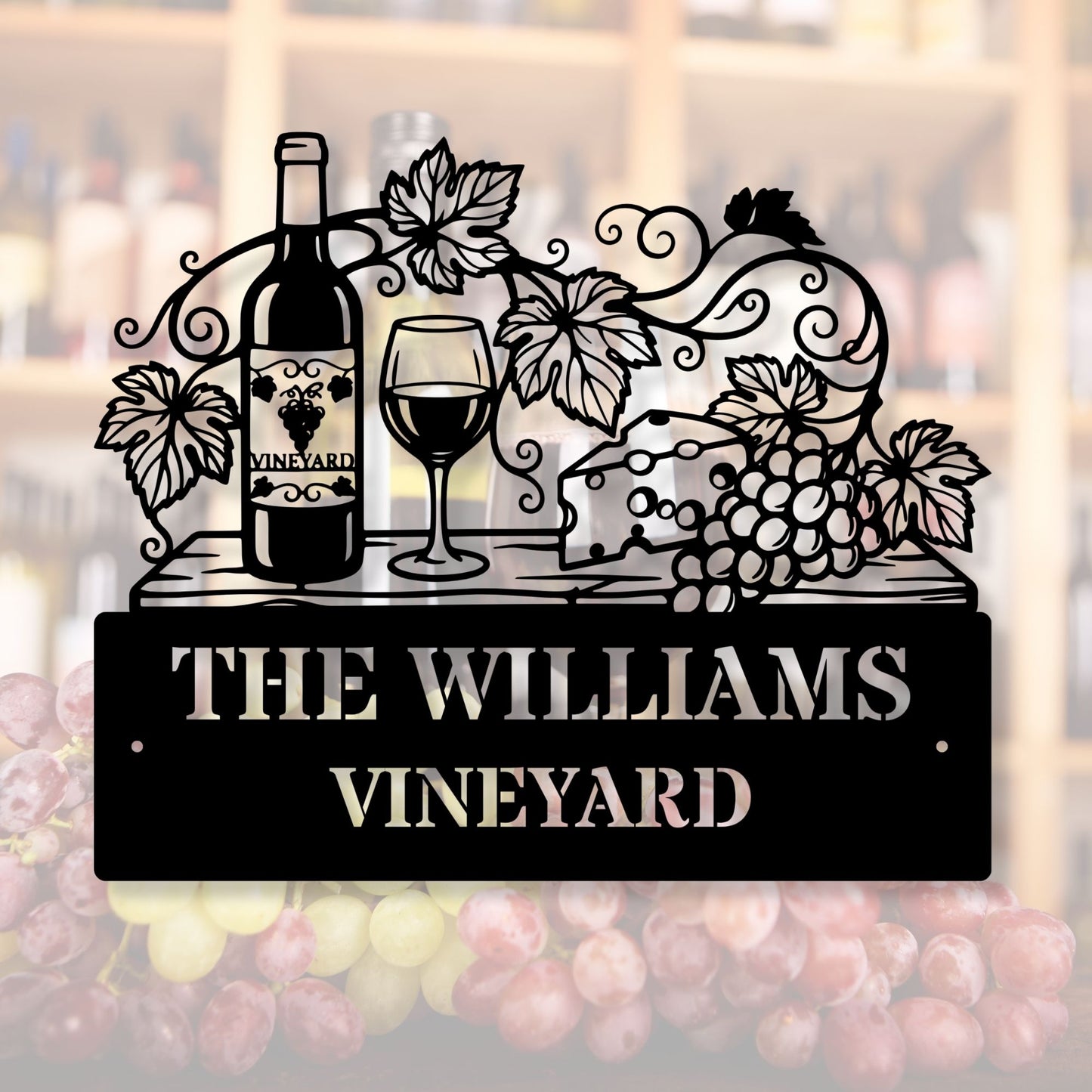 Personalized Vineyard Metal Wall Art, Custom Winery Outdoor Decor, Metal Wine Barrel Wall Art, Wine Lover Housewarming Gift, Patio Metal Decor