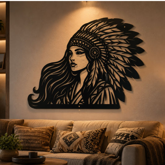 Woman Tribal Chief Metal Wall Art