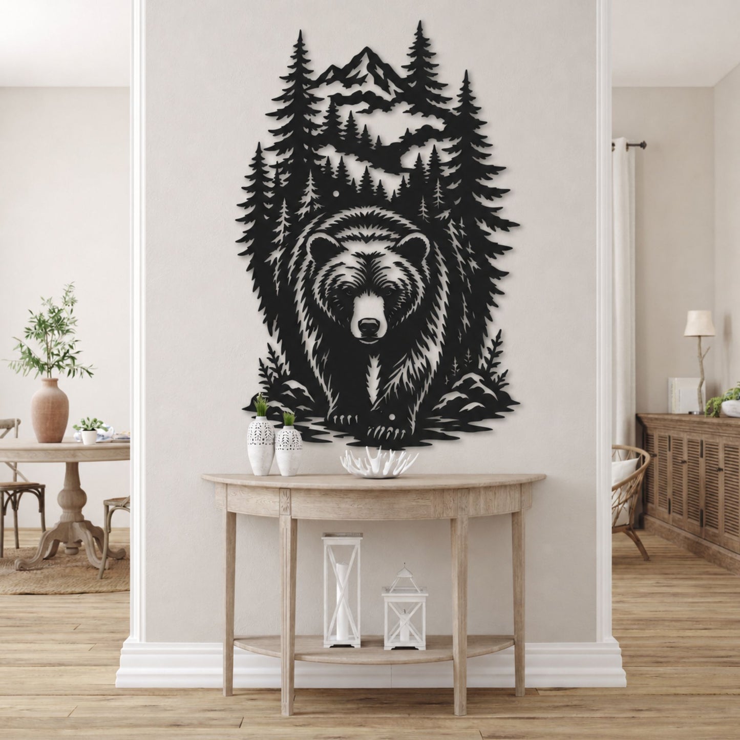 Majestic Mountain Bear Metal Wall Art, Wilderness Forest Cabin Decor, Rustic Nature Wildlife Steel Sign, Outdoor Patio Lake House Gift