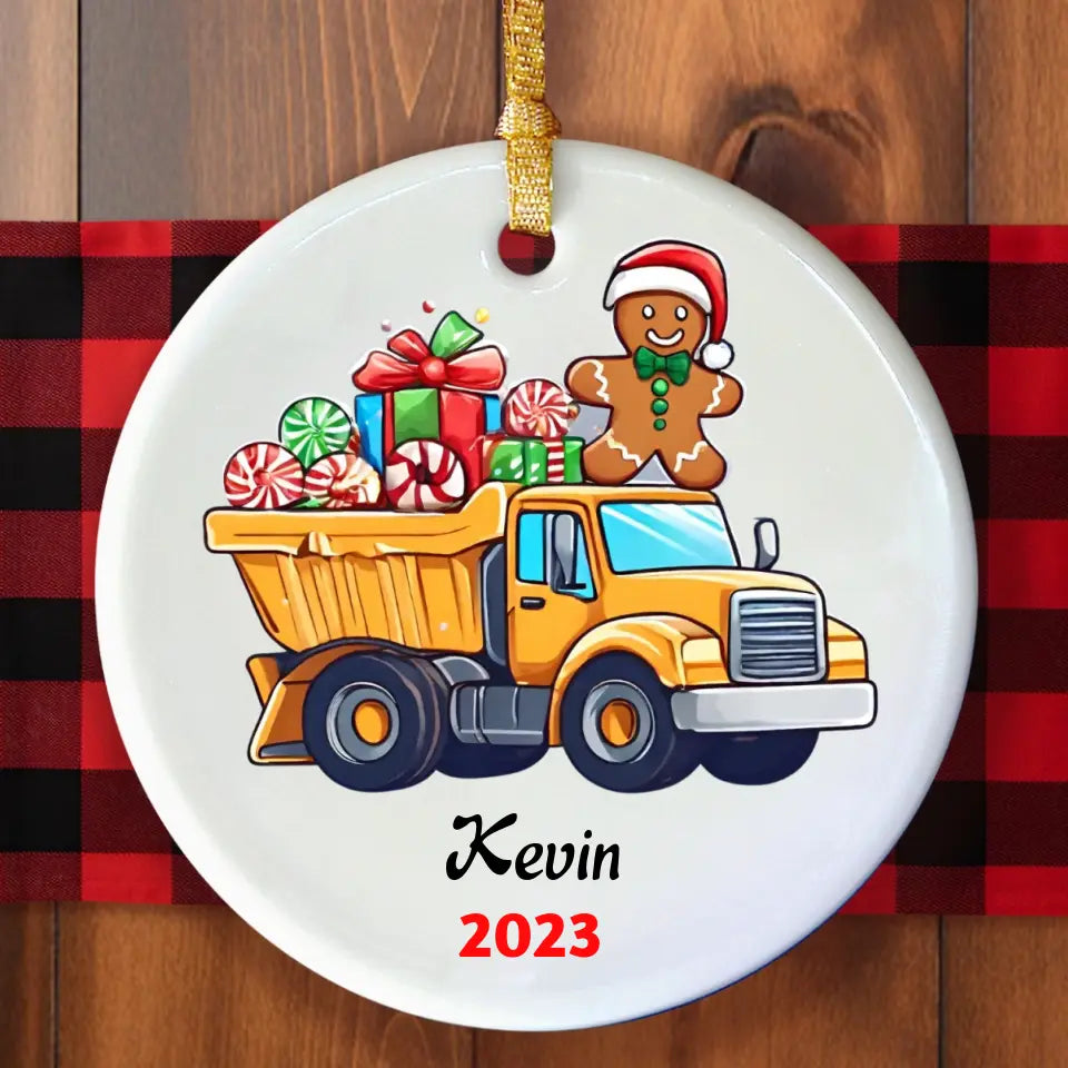 Dump truck Christmas Boy Ornament